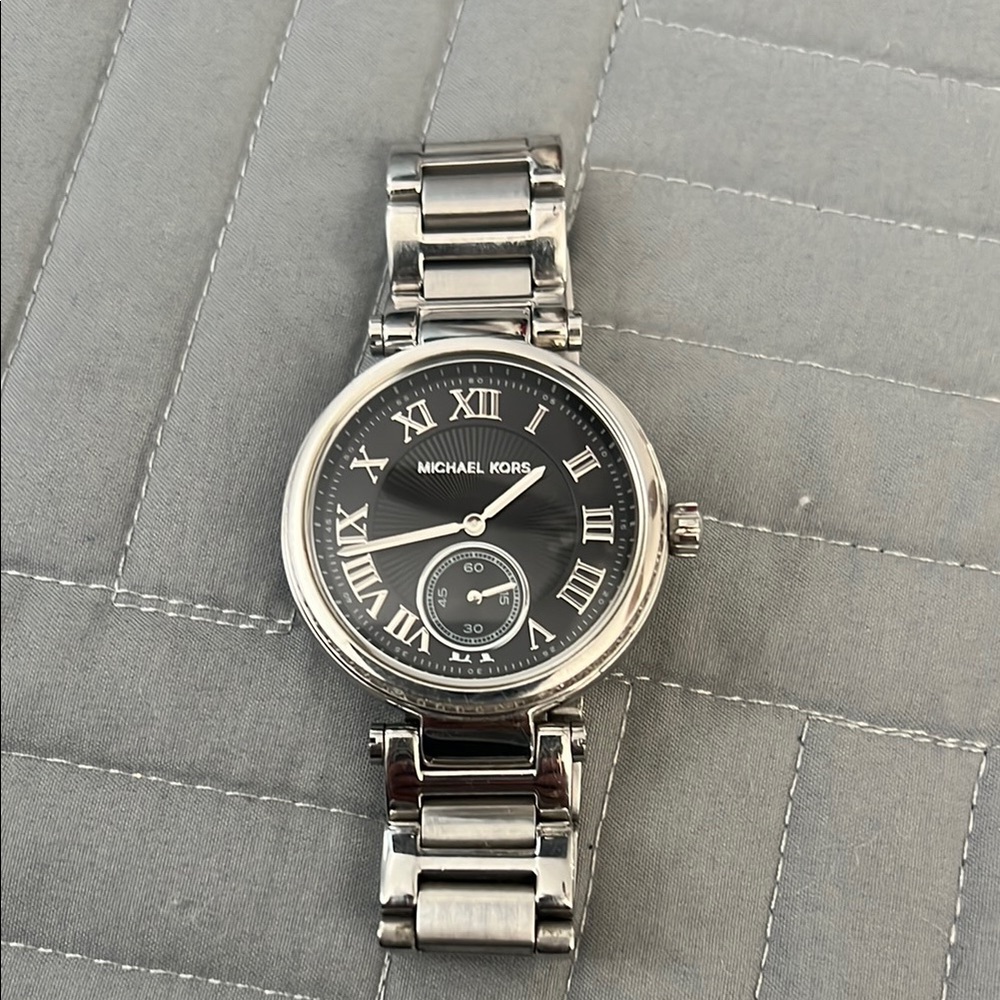 MICHAEL Michael Kors Silver and Black Watch with Roman Numerals